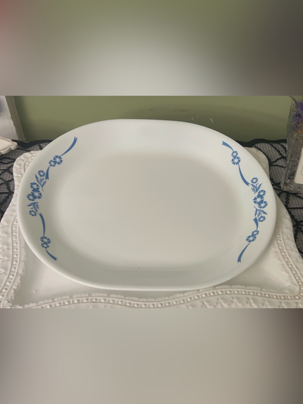 Corelle by Corning Blue Cornflower 12.5 inch Oval Serving Platter